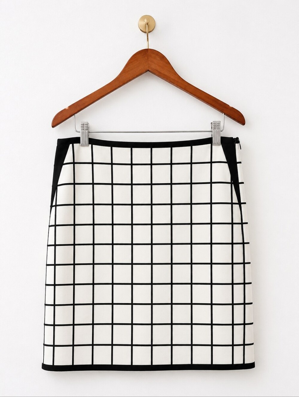 Banana Republic | Black & White Windowpane Grid Print Lined Skirt Size 14 - Picture 6 of 9